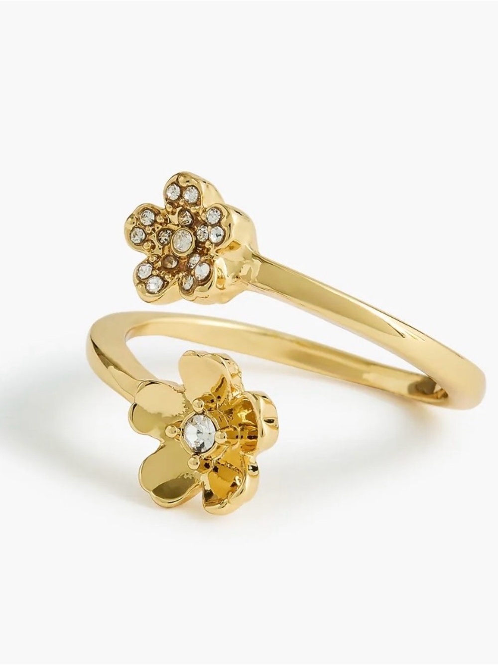 J. Crew Gold Floral Wrap Ring with Crystal Accents